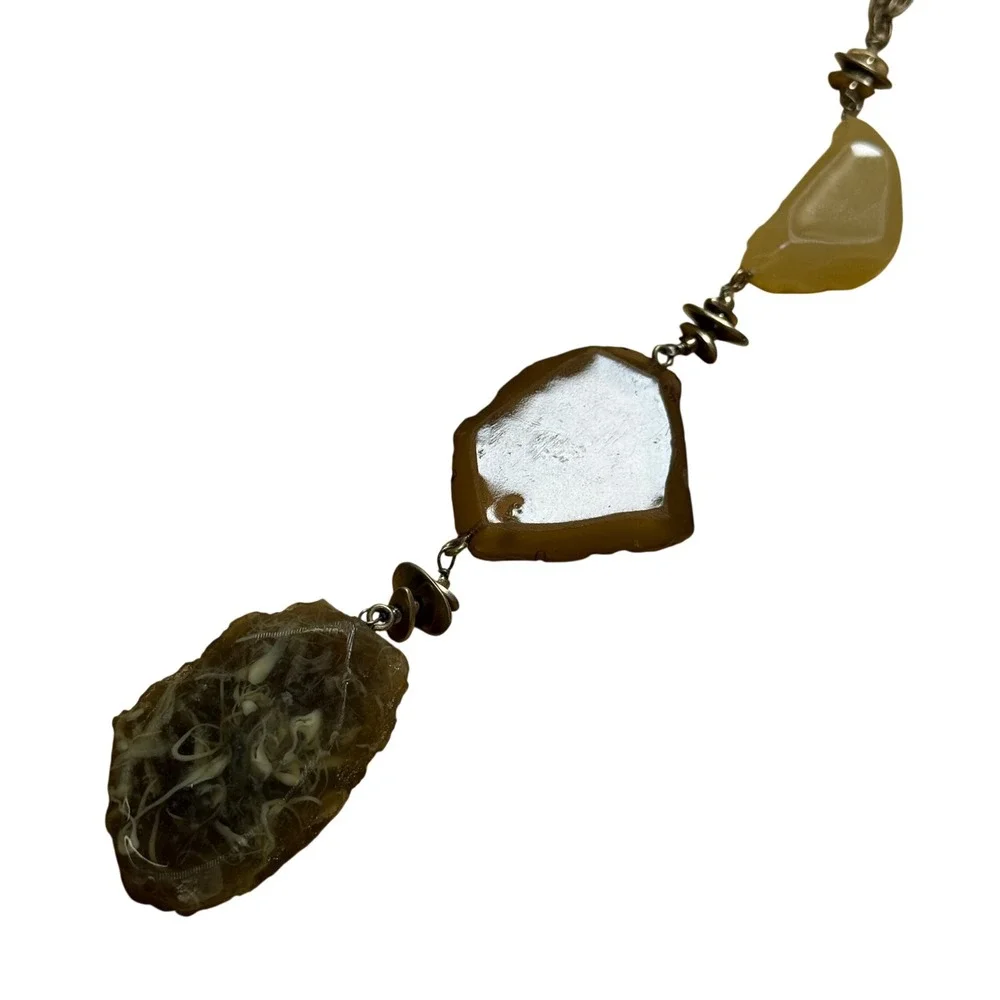 Boho Artisan Statement Lariat Chico's Necklace Stone Look Gold Tone Acrylic